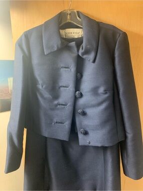 Vintage 1950’s/60’s Creed Navy Blue Cropped Button Jacket and Business Dress Se